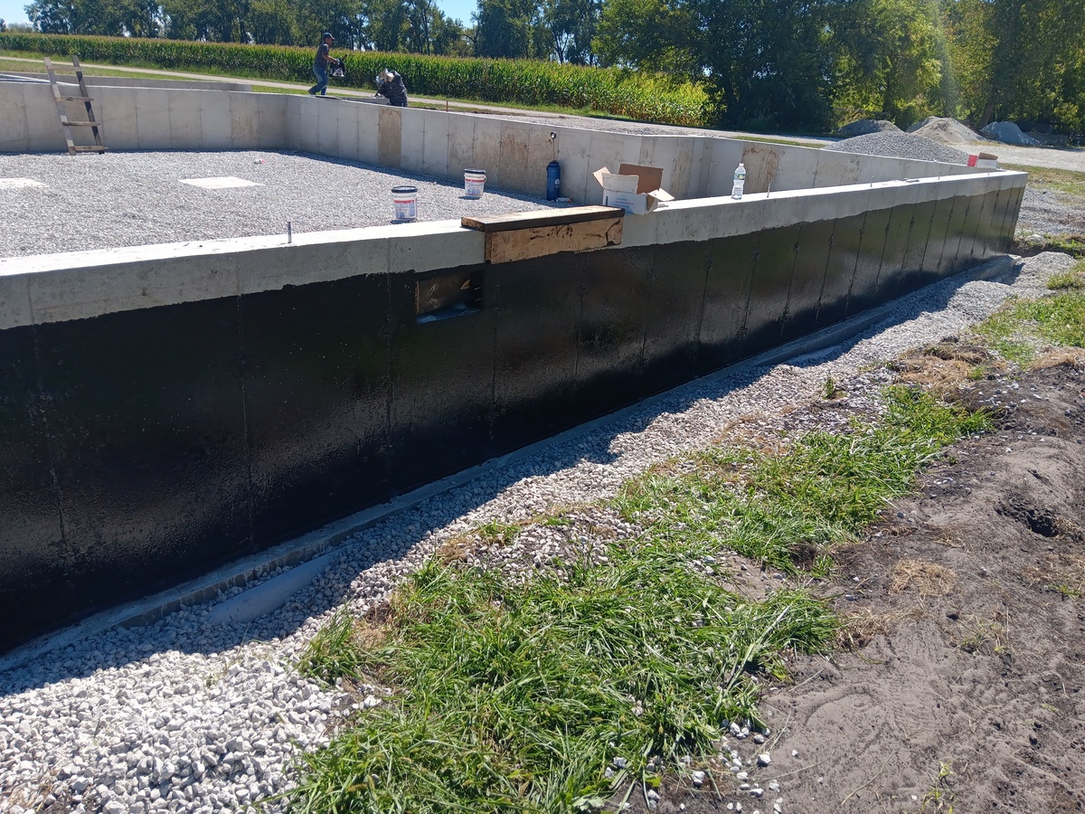 Basement foundation wall forms set on a job site