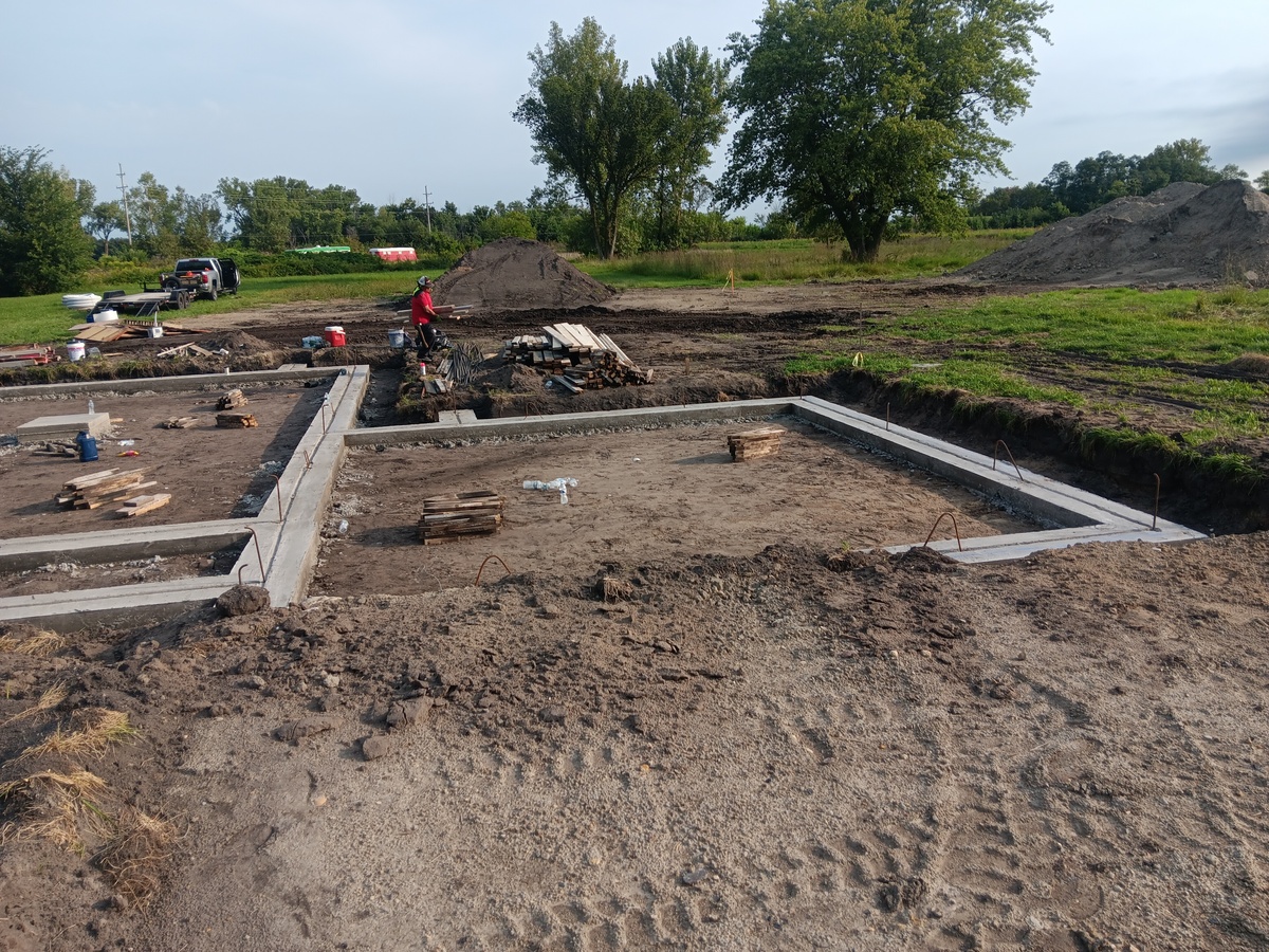Poured concrete footings for a new building