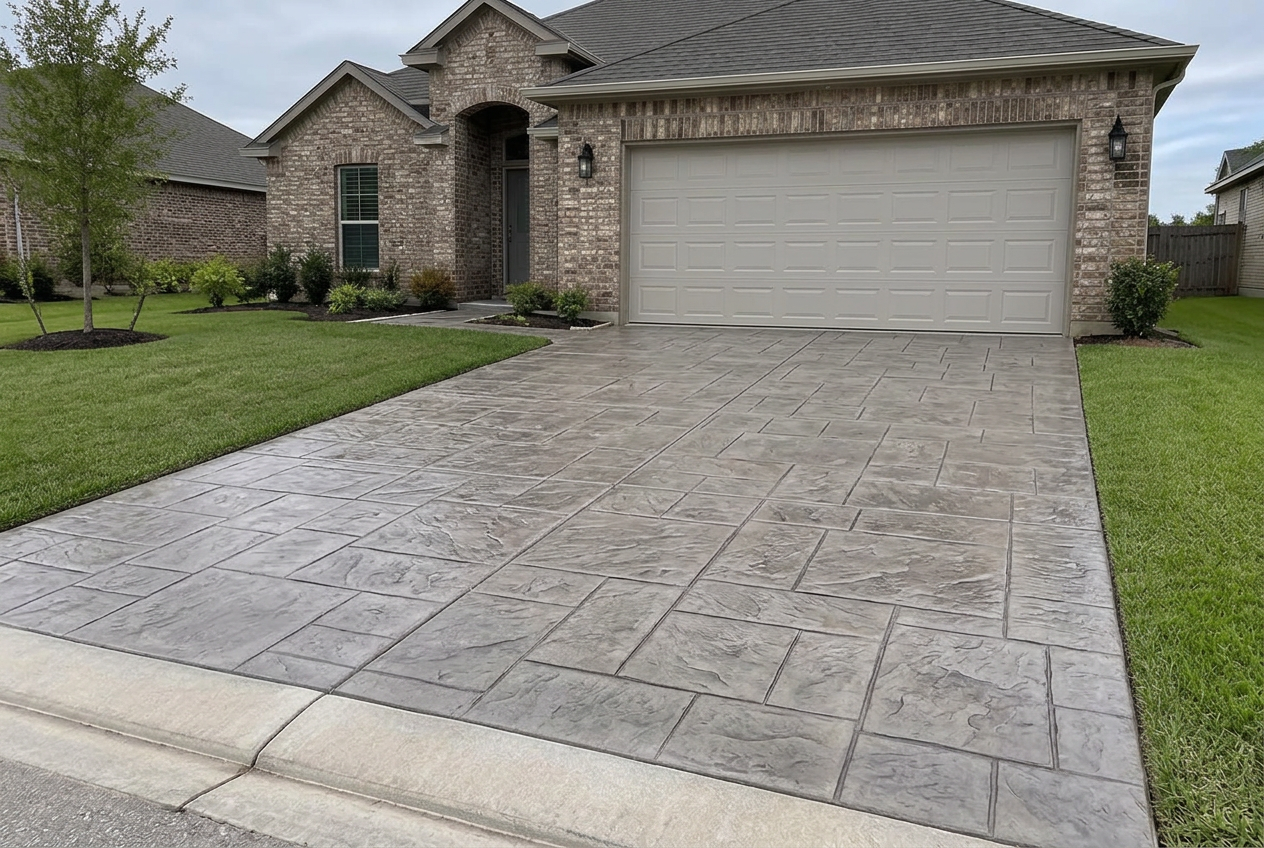 Illustrative example: driveway with stamped slate pattern concrete